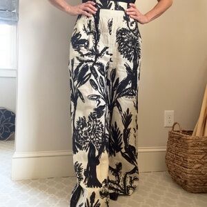 Bel Kazan Linen Black and Ivory Palazzo Pants